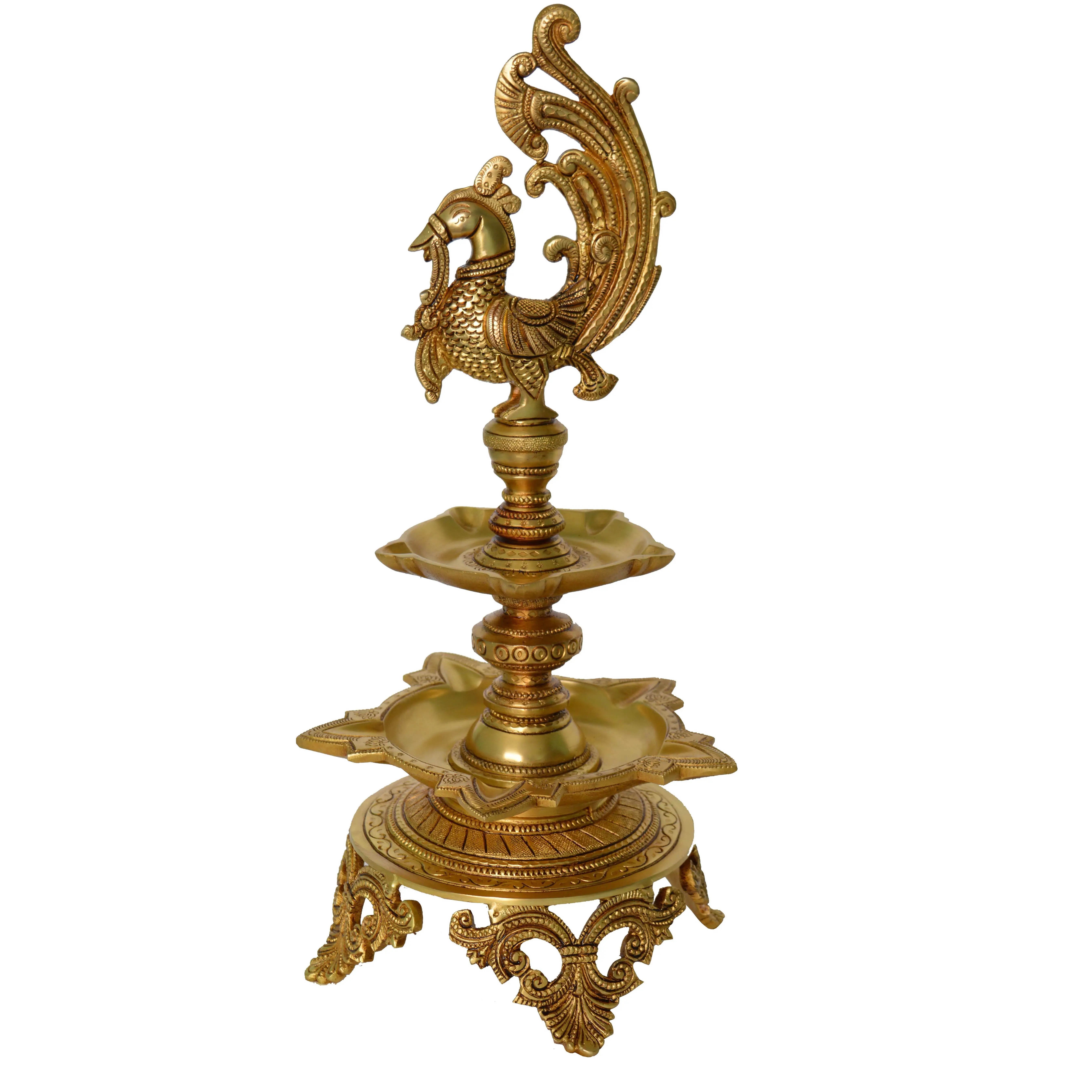 Nova chegada Indian Brass Bird Diya Stand Lâmpadas a óleo Stand com Peacock Escultura em latão antigo acabamento artesanal diya