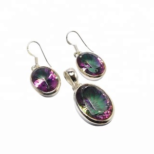 Conjunto de pendientes de plata de ley 925 con gemas de cuarzo, juego de colgante de lujo - Product Image 1