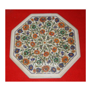 Exclusive Pitra Dura White Marble Inlay Table Top - Product Image 1