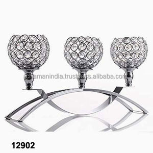 Silver Plated Long <b>Crystal</b> <b>Candle</b> Holder - Product Image 1