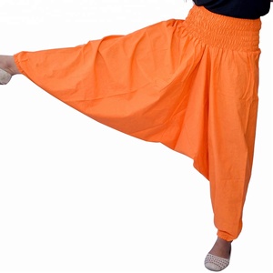 Pantalones de Yoga Holgados y Transpirables de Algodón Hechos a Mano en India, Cintura Elástica, Estilo Hip Hop Unisex, Color Naranja, Talla Grande - Product Image 2