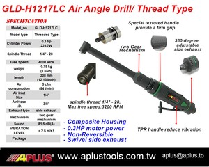 APLUS GLD-H1217LC Air Angle Drill <b>Thread</b> Type Extend Length 0.3HP 4000RPM Composite Housing STRAIGHT Grip Aircraft <b>Tool</b> OEM - Product Image 2