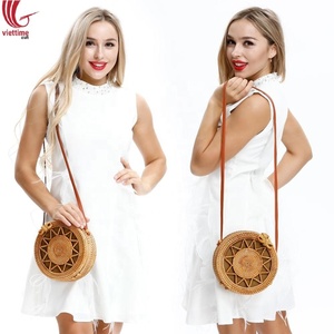 กระเป๋าถือผู้หญิงทรงกลม,กระเป๋าหวายกระเป๋าถือสะพายไหล่งานทำมือกระเป๋าชายหาด2019 - Product Image 3