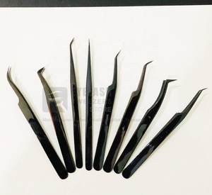 Pinzas de extensión de pestañas de acero inoxidable sostenibles de plasma negro al por mayor, pinzas de pestañas probadas a mano con logotipo privado de la mejor calidad - Product Image 3
