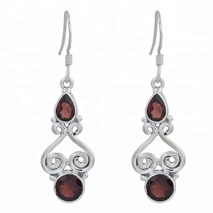 Pera de forma redonda Garnet925 Plata de ley Primavera Pendiente colgante Joyería Moda Stud Pendiente Fabricación al por mayor Casa DePlata - Product Image 1