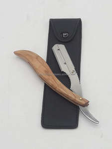 Maquinilla de afeitar recta para peluquero, color Natural, marca privada, madera y acero inoxidable - Product Image 2