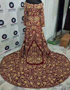Kaftan marroquí personalizable vestido de novia para adultos adornado a mano tela de terciopelo con cuentas tamaños surtidos tradicional musulmán - Product Image 2