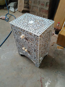 Armoire de chevet en bois et métal incrusté de nacre Mobilier de maison polyvalent pour salon entrée salle de bain et hôtel - Product Image 3