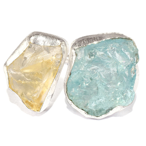 Anillos Auténticos de Aguamarina y Citrino en Plata de Ley 925, Estilo Bohemio, Engaste de Bisel, Certificados por Terceros - Product Image 2