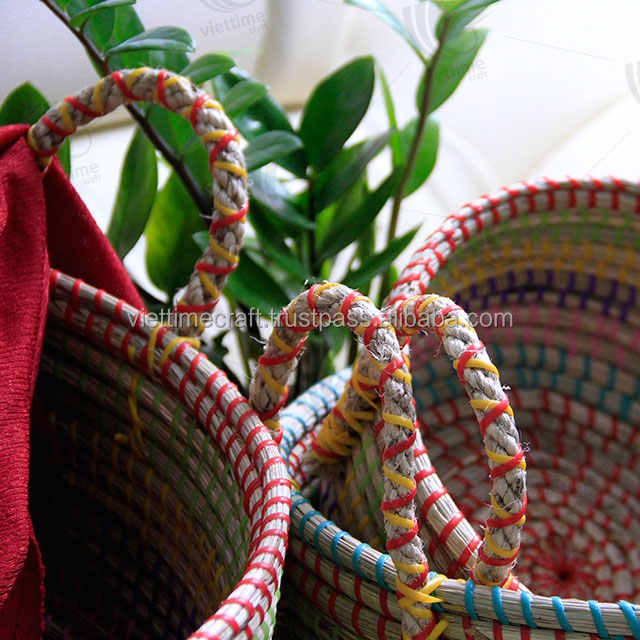 Cheap Wholesale Coiled Seagrass Baskets/large Decorative Laundry Basket