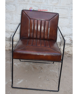 Canapé industriel rétro vintage en cuir véritable, fauteuil style loisir avec accents en cuir de chèvre - Product Image 2