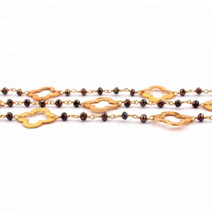 Chaîne à maillons en pyrite brune mystique d'un pied Chaîne à maillons en fil plaqué or Perles de chapelet Chaîne de trèfle Bijouterie - Product Image 3