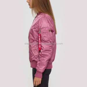แจ็กเก็ตทรงนักบินสีชมพูร้อนแรงผ้าซาตินปักลายตัวอักษรไนลอนผ้าไหมระบายอากาศได้ดีพิมพ์ลายแฟชั่นฤดูหนาวขนาด XL - Product Image 3