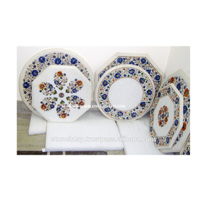 Indian Stone Inlay White Marble Inlay <b>Table</b> Tops - Product Image 1