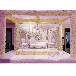 Décor de scène de mariage glamour USA dernier ensemble de scène de mariage avec mur de fleurs dernières décorations de scènes à vendre - Product Image 1