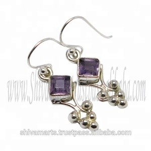 Bonne qualité fait à la main 925 bijoux en argent Sterling améthyste pierres précieuses boucle d'oreille pour femme et fille cadeau - Product Image 2