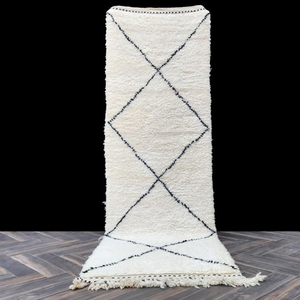 High Quality <b>White</b> Runner Rug Moroccan Beni Ourain Carpet, 3x9 Feet, Tribal Rug - Product Image 1