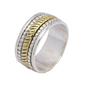 Tow Tone Marteau Anneau 925 Bijoux En Argent Sterling En Laiton Spinner Eternity Vermeil Anneaux À La Main Bijoux En Argent Exportation - Product Image 1