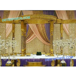 Conjunto de Mandap de fibra de Jali dorado para boda, decoración de Mandap de boda india, fabricante, nuevo diseño de Mandap de boda a la venta - Product Image 1