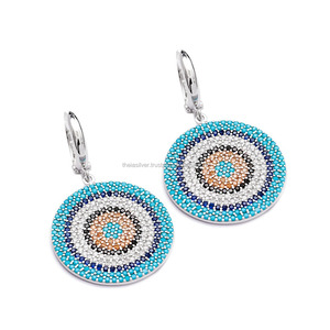 Pendientes de ojo de piedra turquesa chapados en rodio para mujer, Plata de Ley 925 turca, venta al por mayor - Product Image 1