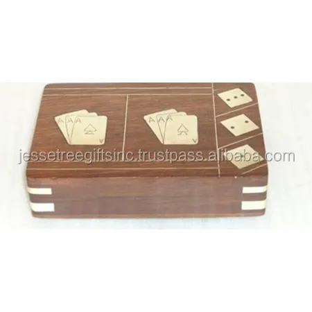 Wooden Playing Card Storage Box Rectangular Shape With Natural Wood Polish Finishing Cards Inlay Design High Quality For Storage