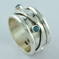 Bague tournante en argent sterling 925 avec pierre turquoise, faite à la main, pour mariage/fiançailles, style indien, avec sertissage invisible, idéale pour cadeau ou fête