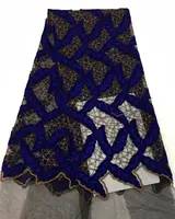 Bestway Tessuti del ricamo di Alta Qualità Francese Del Merletto Con Velluto Royal Blue tulle del merletto per la cerimonia nuziale Nigeriano vestito da partito FL2287