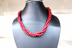 สร้อยคอปะการังทิเบตแบบดั้งเดิมหลายสาระสร้อยคอสีแดง18 "ลูกปัดสร้อยคอย้อมไม้ไผ่ปะการังการประเมินบุคคลที่สาม - Product Image 2