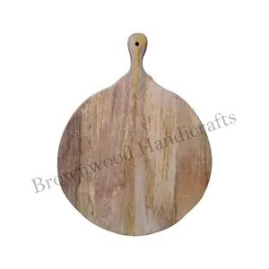 Tabla de cortar redonda de madera de mango sólido hecha a mano para cortar y charcutería directa del fabricante y exportador indio - Product Image 1