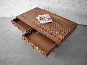 Table basse rétro industrielle, 4 pièces, avec pieds finition or - Product Image 3