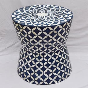 Tabouret écologique fait à la main en bois massif avec incrustation ronde Mobilier de maison polyvalent pour salle à manger, salon, hôtel, bureau - Product Image 3