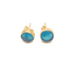 Pendientes de tuerca chapados en oro de Calcedonia azul, joyería de latón de estilo clásico Unisex para ocasiones de aniversario, moda para niñas y mujeres - Product Image 1