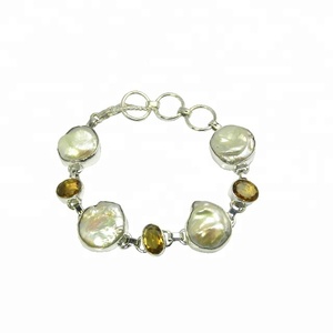 Hot Sale 925 Sterling <b>Silver</b> <b>Bracelet</b> Multi Gemstone Pearl <b>Charm</b> <b>For</b> Parties Gifts Wholesale <b>Silver</b> Jewelry Bangles Supplier - Product Image 1