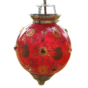 Lampe de plafond en verre et en laiton de haute qualité, décorative, à fleurs rouges, faite à la main - Product Image 1