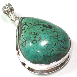 Pendentif en turquoise tibétaine authentique bleu, argent sterling 925, style bohème chic, inspiré des artisans, bijoux indiens en gros pour femmes - Product Image 1