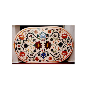 Plateaux de table basse exclusifs en marbre rond incrusté - Product Image 1