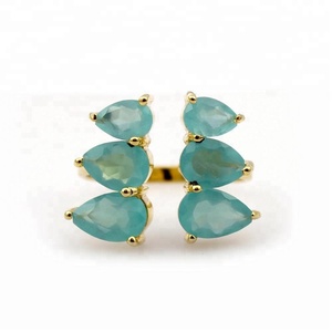 Aqua Chalcedony แหวนอัญมณีแบบง่ามชุบทองแฟชั่นเครื่องประดับแหวนปรับได้ - Product Image 1