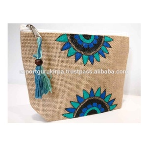 Sac de soirée en jute personnalisé de luxe pour femmes pochette de mariage pour dames avec fermeture à glissière trousse de maquillage de Guru Kirpa Export House - Product Image 3