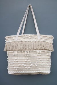 Bolsos Tote Casuales de Tela de Algodón Bohemia Tejida para Mujer con Cierre Abierto, Patrón Geométrico, 20 Pulgadas, Asa Suave - Product Image 2