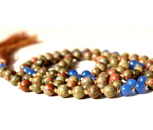 Collier Mala en Jaspe Unakite Fait Main avec 108 Perles, Bijoux Spirituels Hindous à la Mode avec Pierres Précieuses Nouées - Product Image 5
