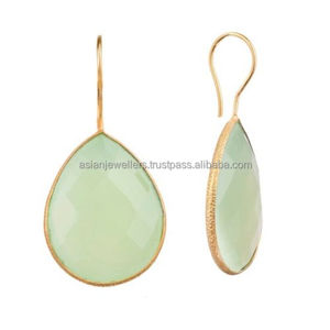 Aqua calcédoine 925 argent Sterling or vermeil boucles d'oreilles faites à la main bijoux pour femmes pour cadeau de fête de mariage - Product Image 1