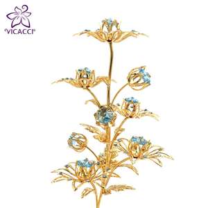 Fleur plaquée or 24K avec cristaux, 1 pièce, cristaux - Product Image 4