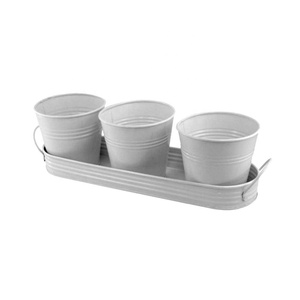 Factory Small White Powder Coated Small <b>Pots</b> With Tray Small White Flower <b>Pot</b> Decorative Indoor Flower <b>Pots</b> - Product Image 2