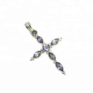 Colgante de Cruz de estilo Vintage de Plata de Ley 925 más Popular con colgantes y dijes de joyería fina de piedras preciosas de amatista para todos - Product Image 1