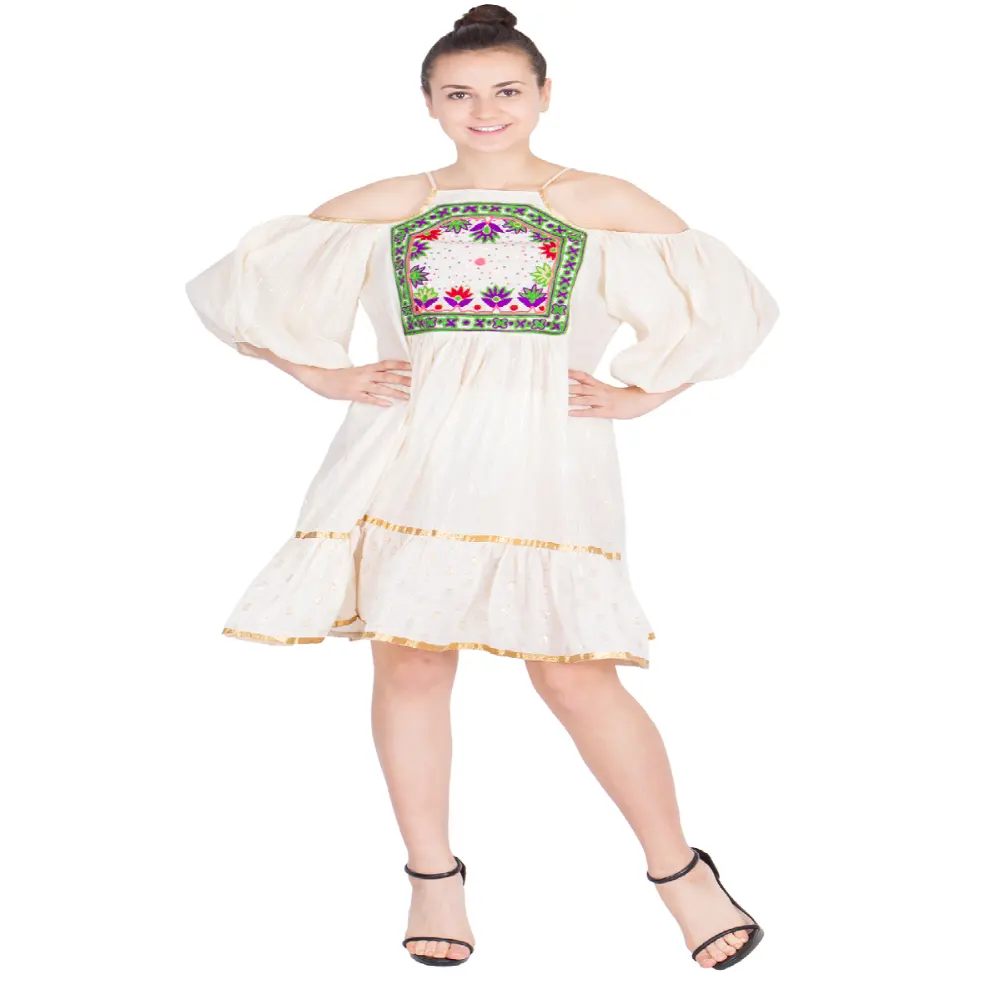 에스닉 인디언 스타일 독특한 수제 디자이너 커티스 오프 숄더 여성 파티 드레스 여성용
