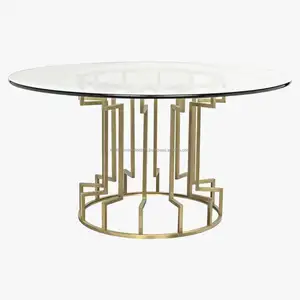 Metal Round Glass Top Dining Table