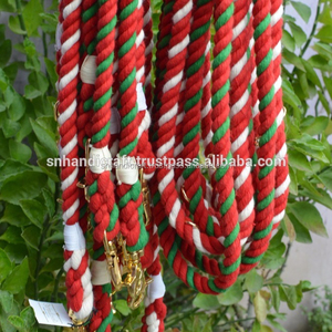 RED WHITE GREEN RED STRIPED COTTON ROPE LEASH for DOGS - Product Image 1