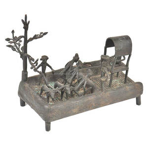 Main En Laiton Village Scène L'agriculture Vitrine Sculptures Figurine Statue Déclaration Pièces 7x4.75 cm NSP-02 - Product Image 1