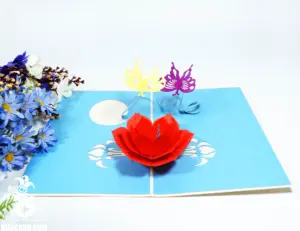 Lovely Birthday Floral Card Flower and Butterfly Pop Up Card Artesanía vietnamita fabricante al por mayor