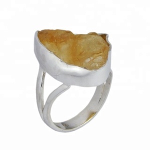 Diseño antiguo 925 plata esterlina eternidad Vermeil anillo citrino Natural piedra preciosa en bruto joyería de boda india hecha a mano - Product Image 1